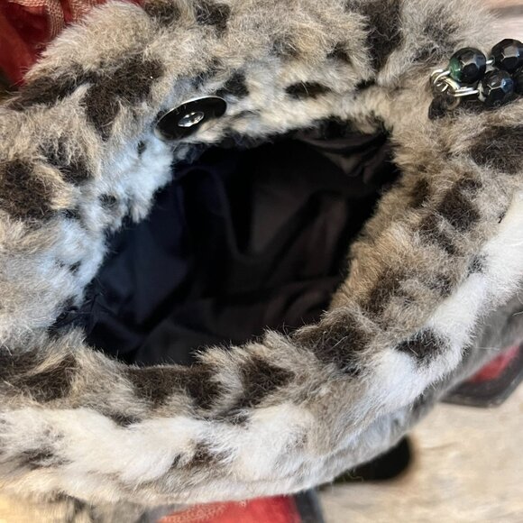 Mini Faux Leopard Fur Purse – Black Beaded Handle - Picture 9 of 9